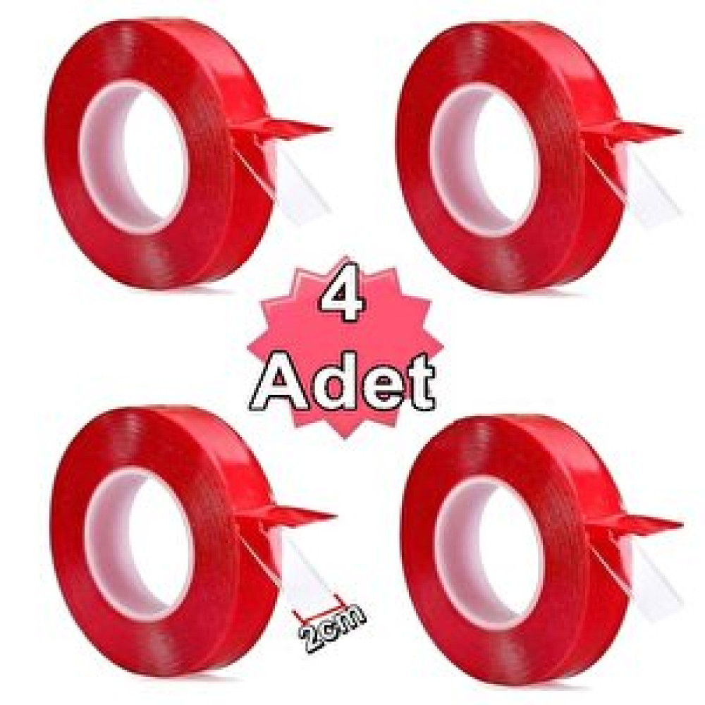 Bant Evi Çift Taraflı Silikonlu Şeffaf Bant 4 Adet X 2metre Güçlü Vhb Montaj Bandı 18 mm Bant Fiyatı