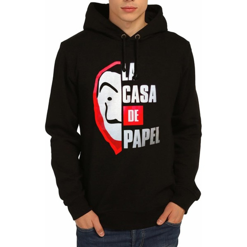 Bant Giyim - La Casa De Papel Siyah Kapşonlu Erkek Sweatshirt Erkek Sweatshirt Fiyatı