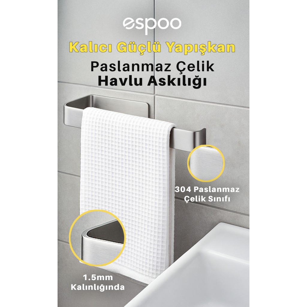 Banyo, Lavabo, Mutfak 304 Paslanmaz Çelik Yapışkanlı Havlu Askılığı, Havluluk Askısı - Gümüş El / Yüz Havlusu Fiyatı