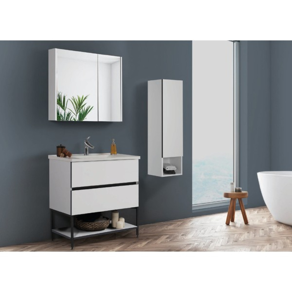 Banyo Mobilyası + Boy Dolabı 85*45 cm Mat Beyaz MDF Takım Seti Banyo Dolabı / Mobilyası Fiyatı