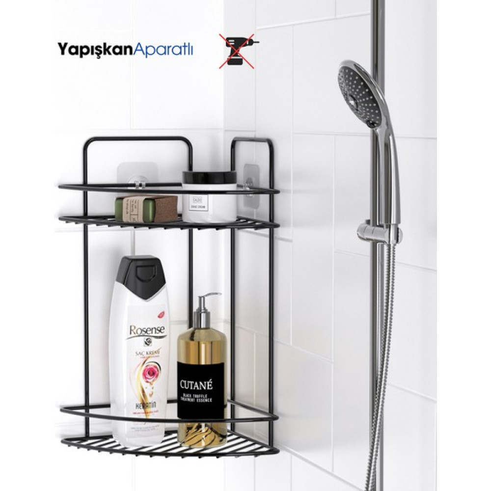Banyo Rafı Şampuanlık Duş Rafı Banyo Düzenleyici Banyo Köşe Rafı Yapışkanlı Şampuan Rafı Siyah Banyo Rafı Fiyatı