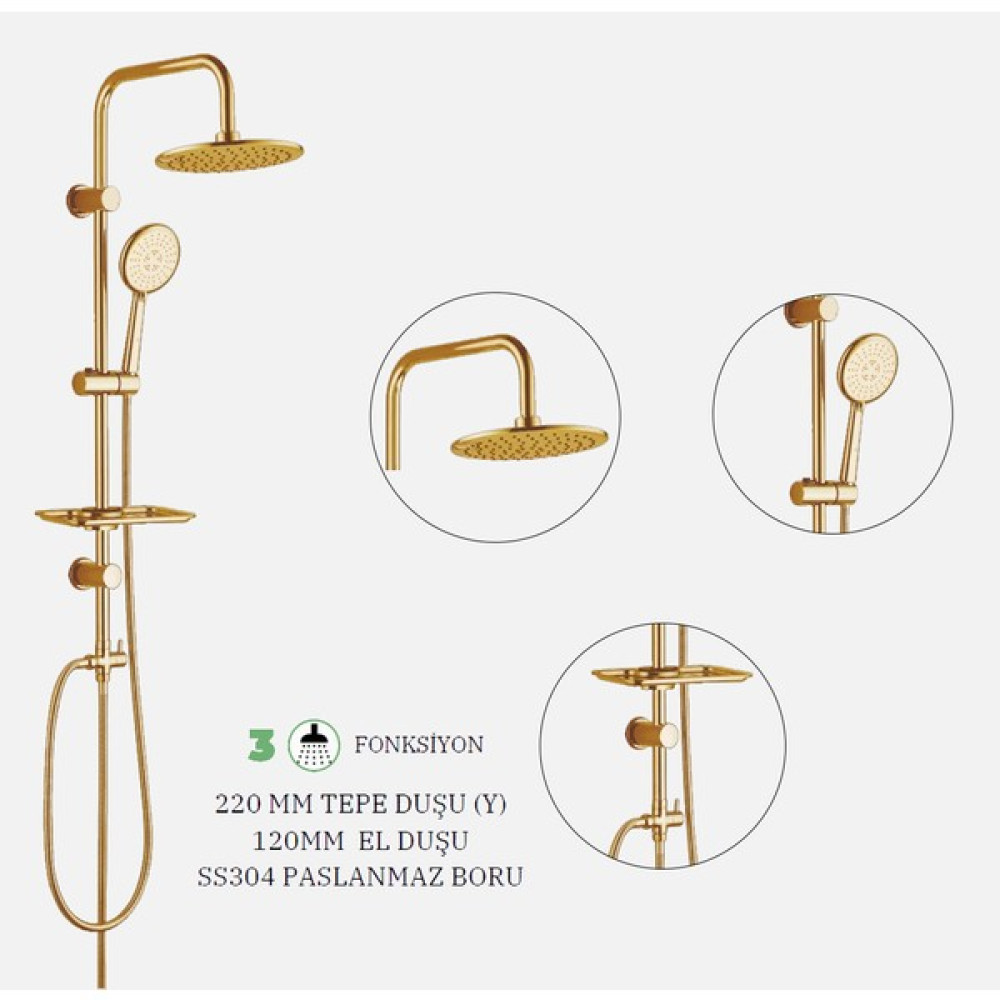 Banyonatural Moon Gold Tepe Duş Seti Gold DS-316-G Duş Seti Fiyatı