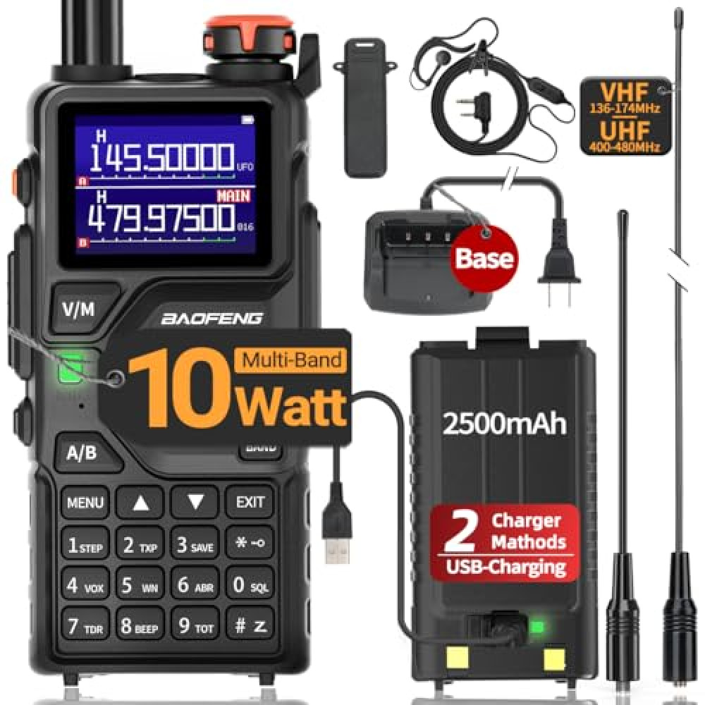 BAOFENG Radio Ham Radio K5PLUS 10W Rechargeable Walkie Talkies Long Range 5RM Handheld Two Way Radio NOAA Weather Radio with Copy Frequency,USB-C Charginng for Hunting Survival Gear
