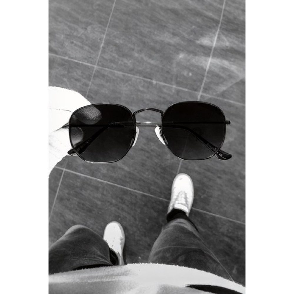 Bappir Beşgen UV400 Filtre Korumalı Metal Çerçeve Unisex Güneş Gözlüğü - Koyu Siyah Unisex Güneş Gözlükleri Fiyatı