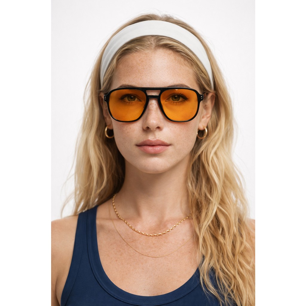 Bappir Horızon — Siyah Çerçeve Geometrik Aviator Güneş Gözlüğü – Turuncu Lens Unisex – UV400 Güneş Gözlükleri Fiyatı