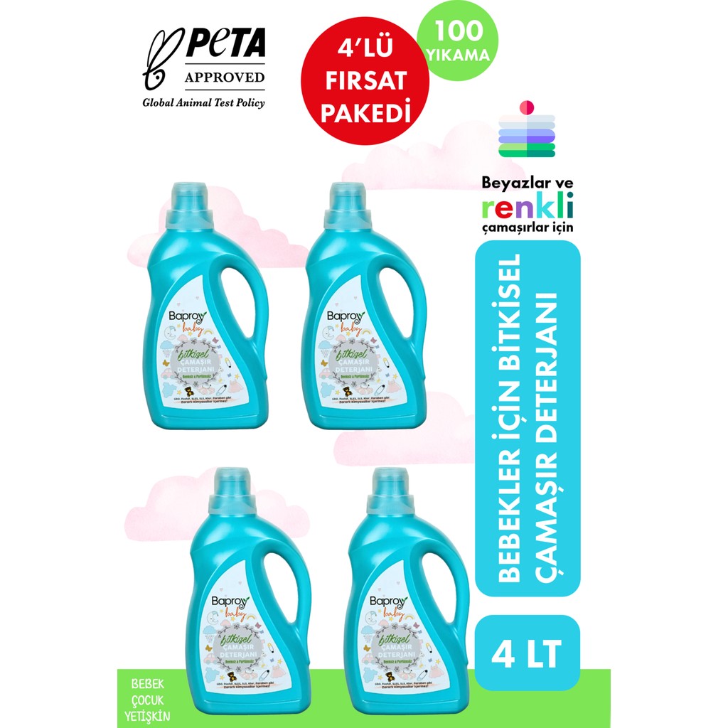 Baproy Bebekler Için Bitkisel Çamaşır Deterjanı Toplam 4 Litre %30 Güçlendirilmiş Formül (100 Yıkama) Çamaşır Deterjanı Fiyatı