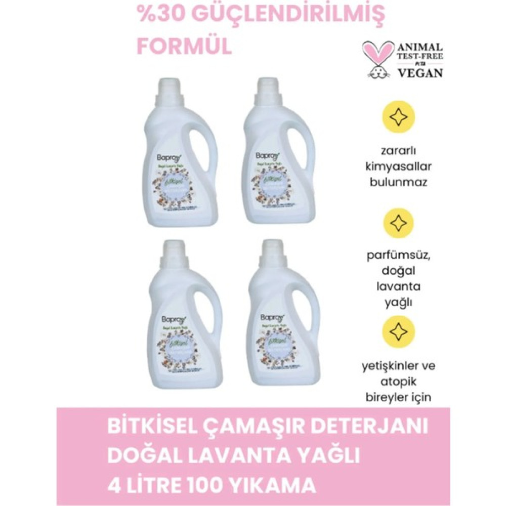 Baproy Bitkisel Çamaşır Detarjanı Doğal Lavanta Kokulu 4 Litre %30 Güçlendirilmiş Formül (100 Yıkama) Diğer Fiyatı