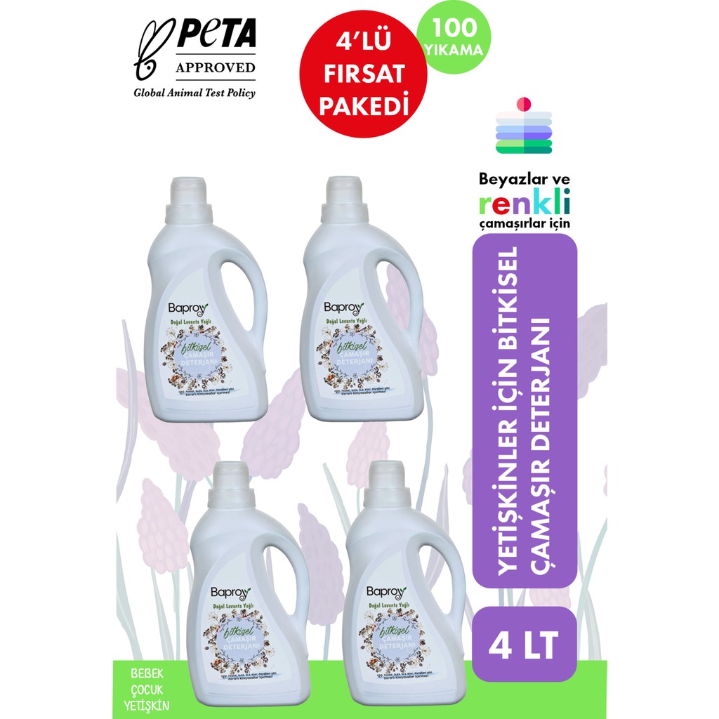 Baproy Bitkisel Çamaşır Deterjanı Doğal Lavanta Kokulu 4 Litre %30 Güçlendirilmiş Formül 100 Yıkama Çamaşır Deterjanı Fiyatı
