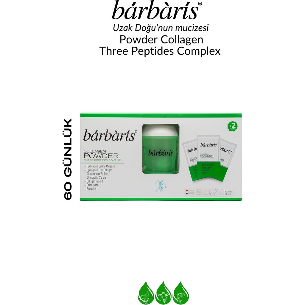 Barbaris Kolajen Powder Three Peptides Complex (Balık-Sığır-Tavuk) Tip 1-2-3 / 30 Şase 2 Paket Diğer Fiyatı