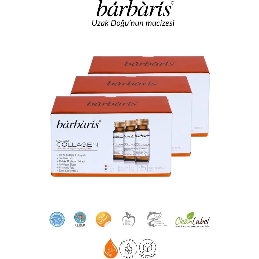 Barbaris Liquid Collagen Takviye Edici Gıda 50 ml x 10'lu 3 Kutu (1 Aylık Set) - -- Diğer Fiyatı