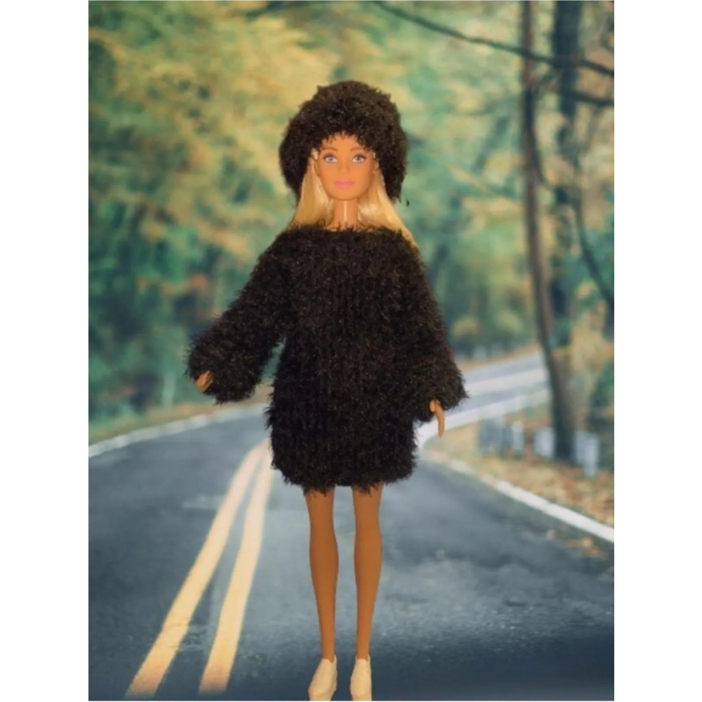 Barbie Bebek Için Handmade Elbise ve Şapka - 01-Siyah Giyim & İç Giyim Fiyatı