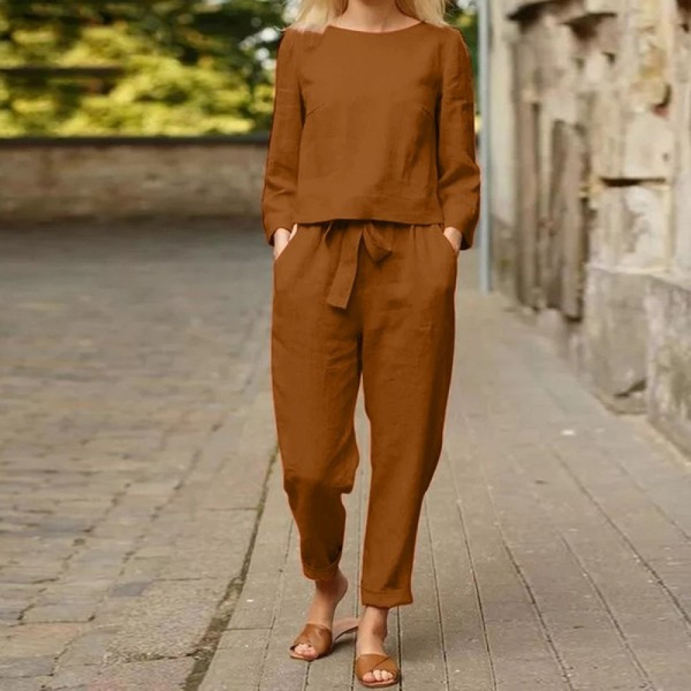 Barbora Keten Günlük Rahat Beli Kemerli Kadın Ikili Takım Alt Üst LN01TABA Elbise Fiyatı