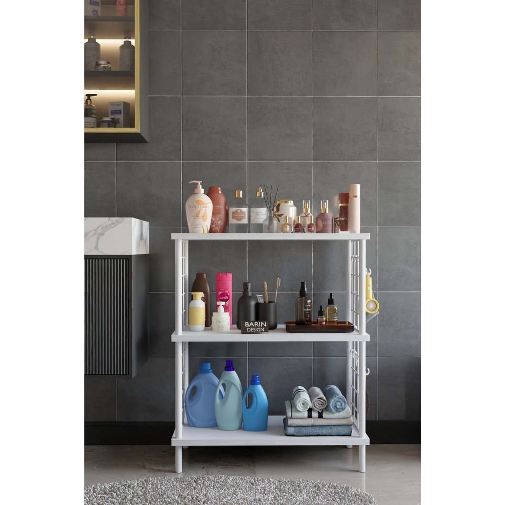 Barin Design 3 Raflı Çevir Tak Beyaz Telli Metal Gövdeli Çok Amaçlı Banyo Rafı ve Organizer Raf Banyo Dolabı Banyo Dolabı / Mobilyası Fiyatı