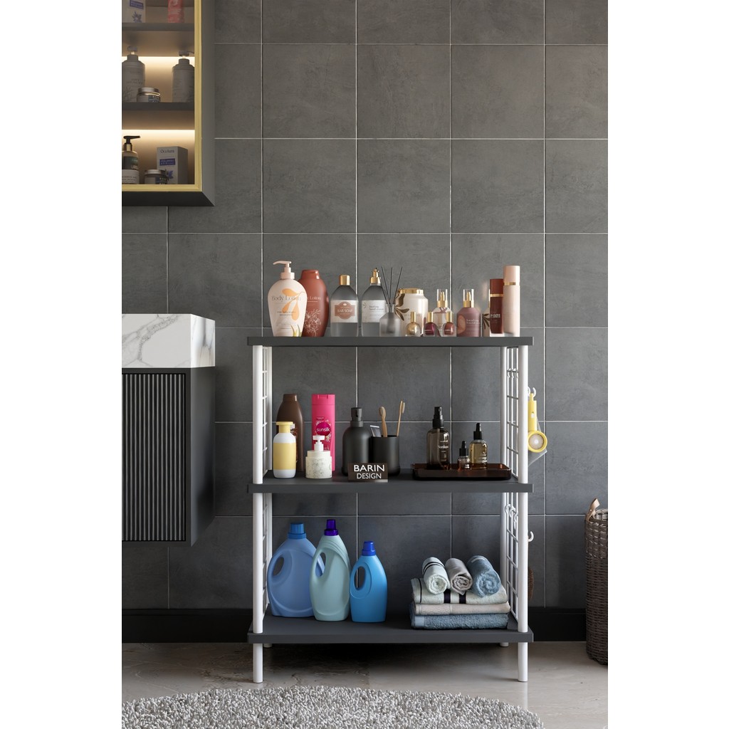 Barin Design 3 Raflı Çevir Tak Beyaz Telli Metal Gövdeli Çok Amaçlı Banyo Rafı ve Organizer Raf Banyo Dolabı - Antrasit Banyo Dolabı / Mobilyası Fiyatı