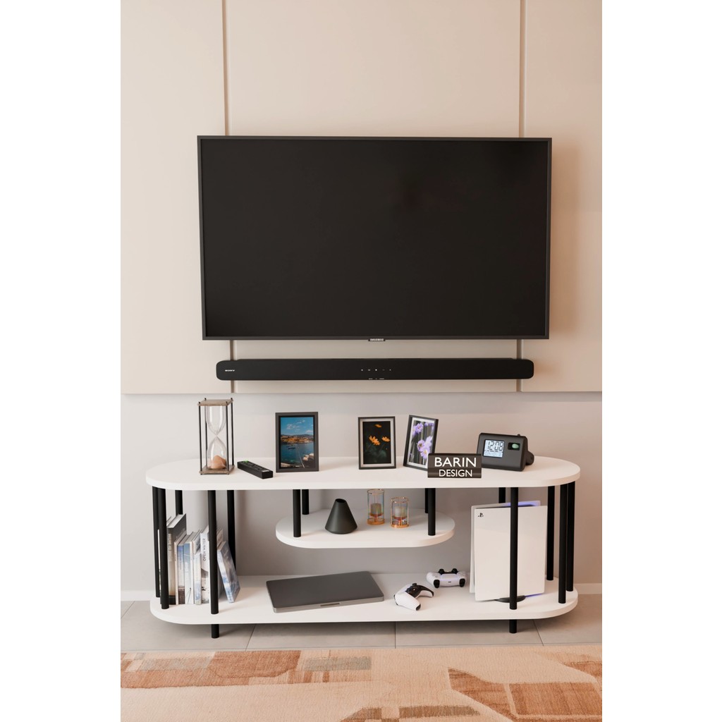 Barin Design Modern Tv Ünitesi Ahşap Raflı 2 Katlı Televizyon Sehpası Minimalist,dayanıklı, Fonksiyonel Tv Standı - Beyaz Mermer Tv Ünitesi / Sehpası Fiyatı