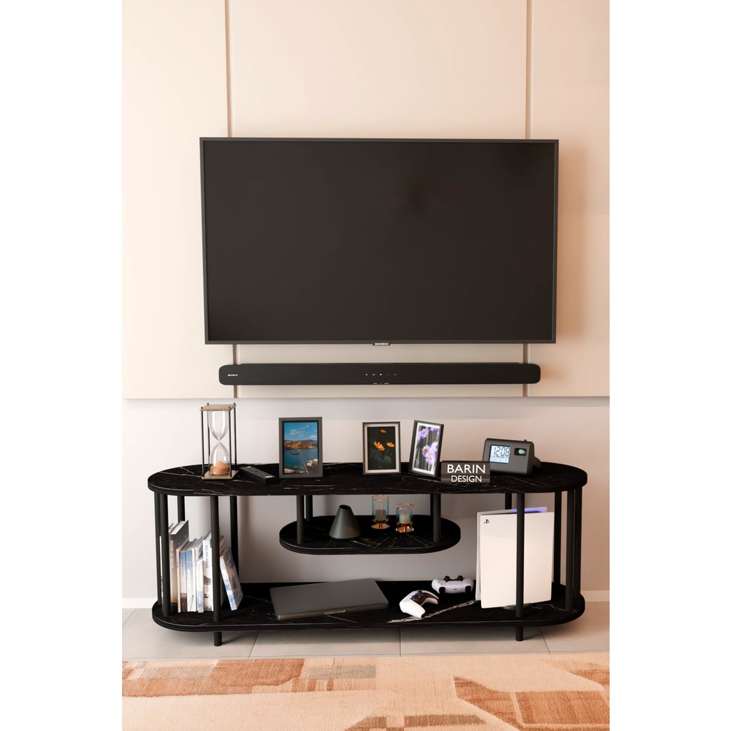 Barin Design Modern Tv Ünitesi Ahşap Raflı 2 Katlı Televizyon Sehpası Minimalist,dayanıklı, Fonksiyonel Tv Standı - Siyah Mermer Tv Ünitesi / Sehpası Fiyatı