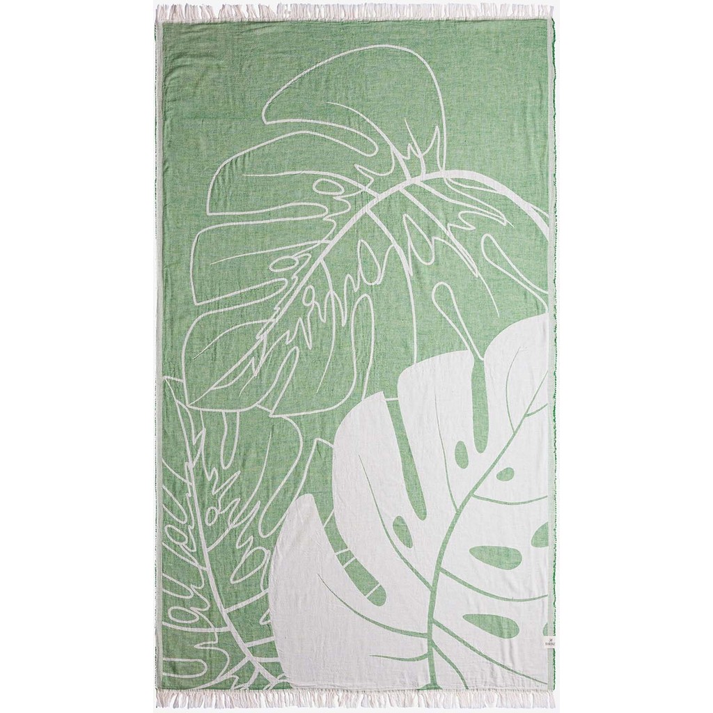 Barine Monstera Yaprağı Jakarlı Peştemal Yeşil, Taşıma Çantalı - 90 x 160 cm - Yeşil Diğer Fiyatı