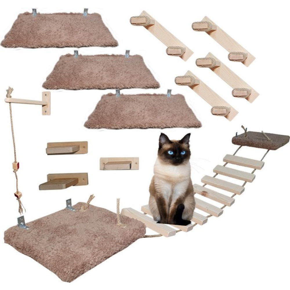 Barış Dizayn 12 Parça Doğal Ahşap Peluş Kedi Oyun Merdiveni Seti Köprü Platform Oyun Duvarı (Set3) 2 Renk - Beyaz Evcil Hayvan Ürünleri Fiyatı