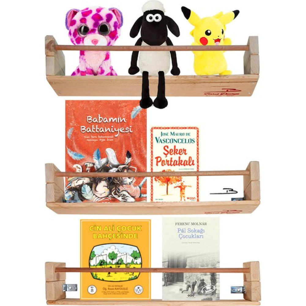Barış Dizayn Montessori Duvar Rafı Ahşap Kitaplık Bebek Odası Çocuk Odası Çocuk Kitaplığı (3lü Set) Kitaplık Fiyatı