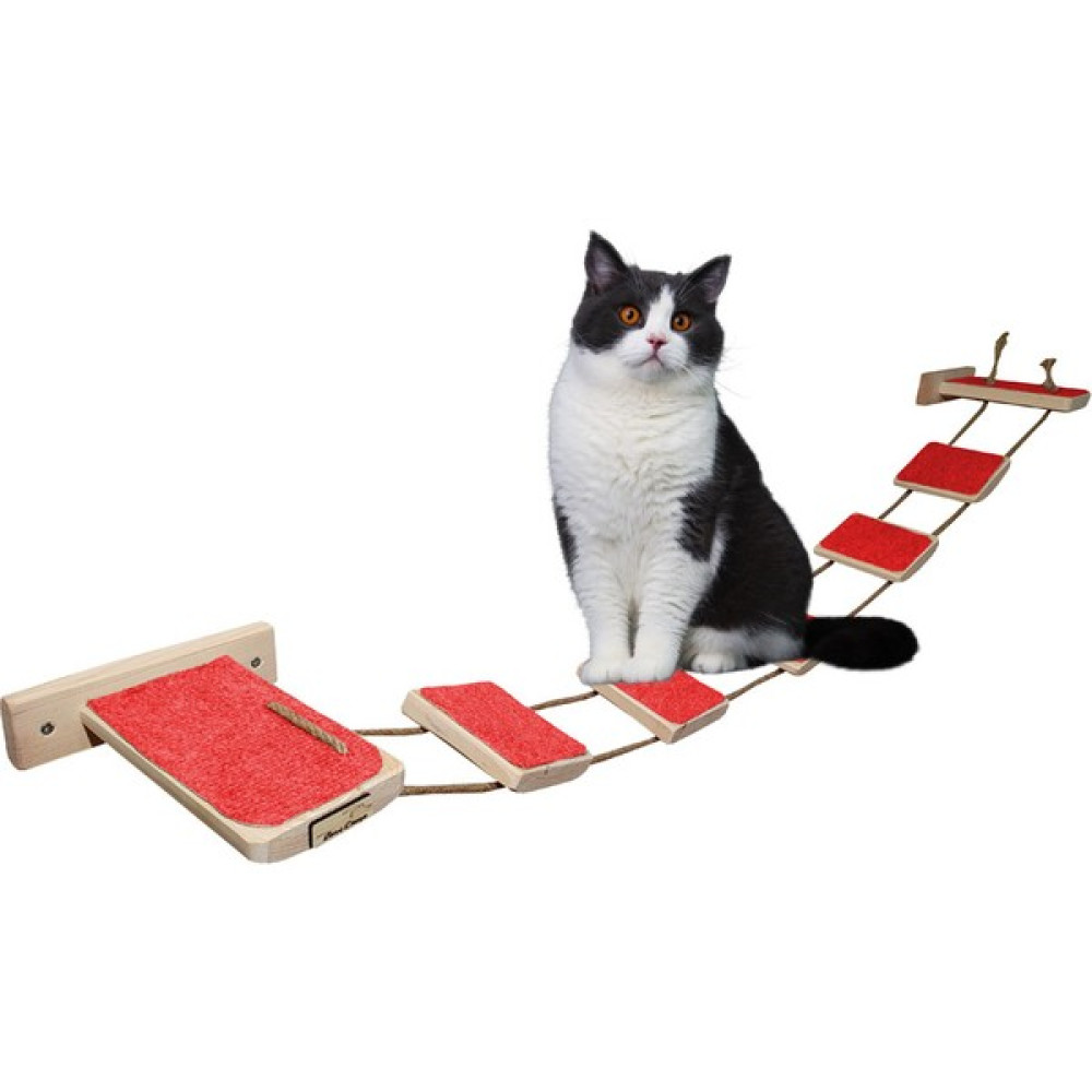 Barış Dizayn Tırmalama Halısı Kaplı Ipli Kedi Merdiveni Kedi Köprüsü Duvar Yürüyüş Yolu Parkur (120CM) - Kırmızı Evcil Hayvan Ürünleri Fiyatı