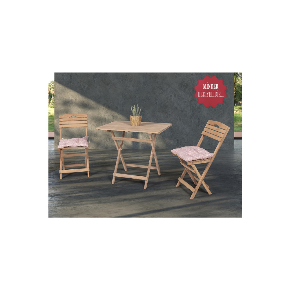 BarışAhşap Açık Ceviz Balkon Bahçe 60x80 Cm Masa 2 Sandalye 3 Lü Katlanabilir Bistro Set Minder Hediyeli Bahçe Mobilyası Takımı Fiyatı