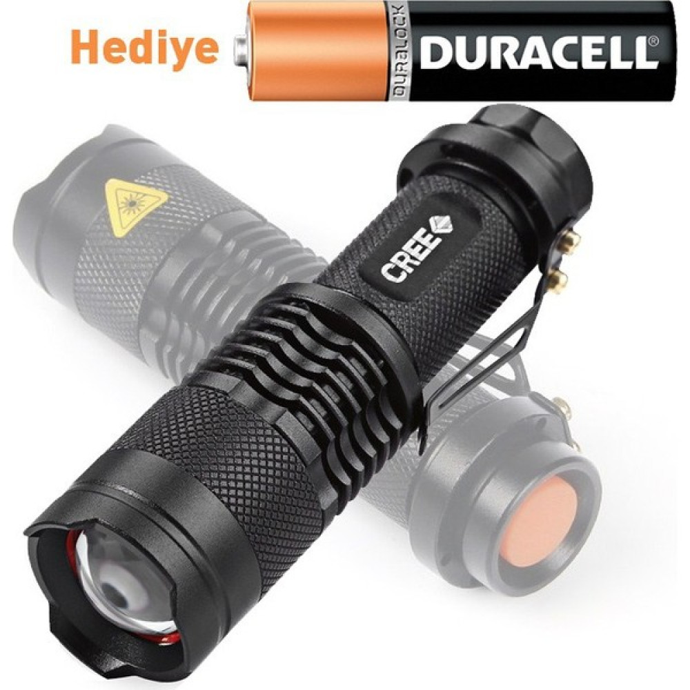 Barnetta Cree 2000 Lümen Ultra Güçlü Su Geçirmez Alüminyum Zoom Özellikli El Feneri + Duracell Pil Hediyeli El Feneri Fiyatı