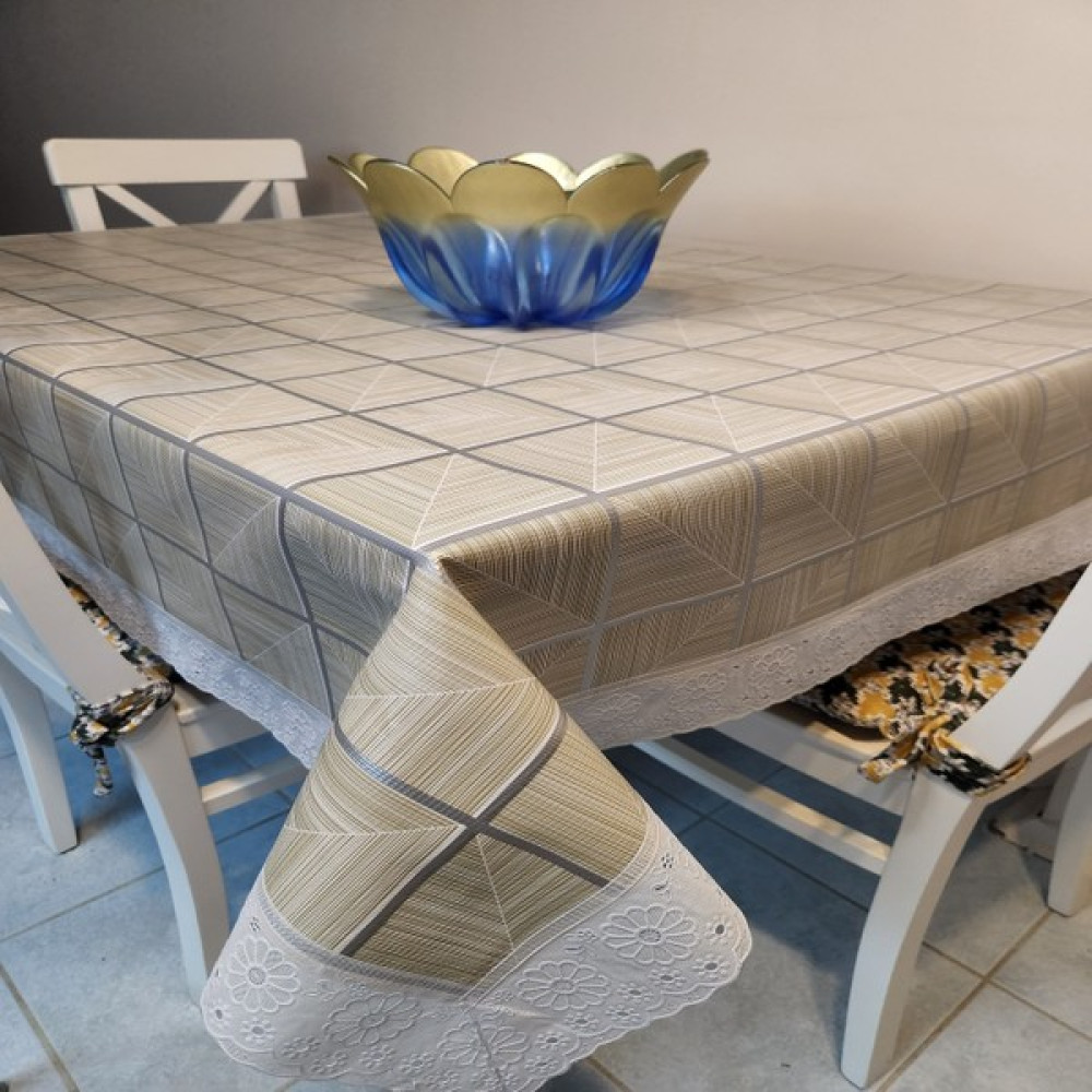Başak Ev Tekstili Kaydırmaz Tabanlı Pvc Muşamba - Desenli Silinebilir 120 x 150 Hazır Masa Örtüsü - 120 x 150 cm - Bej Masa Örtüsü Fiyatı
