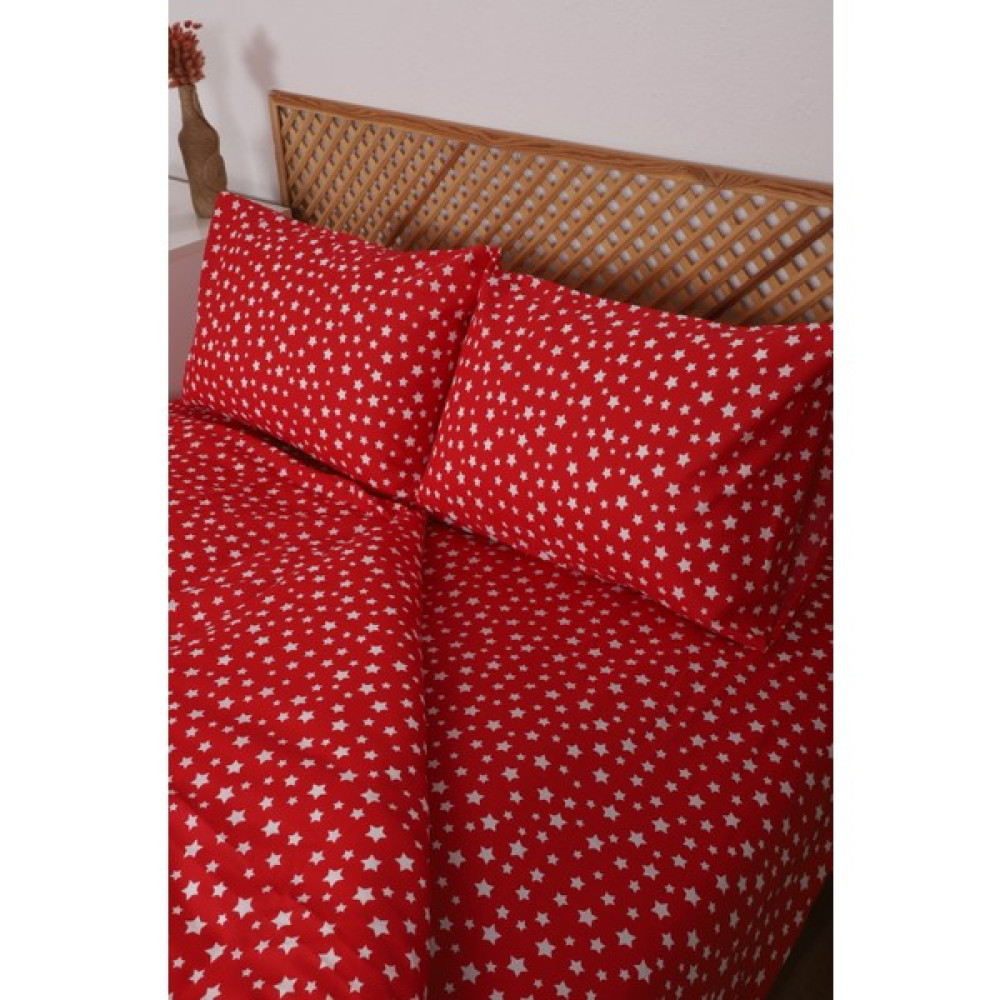 Başal Tekstil Başal Tekstil yıldız Kırmızı Çift Kişilik Çarşaflı Lastikli Nevresim Takımı , Yatak Odası ve Baza Yatak Için Nevresim - 200 x 220 cm Nevresim Takımı Fiyatı