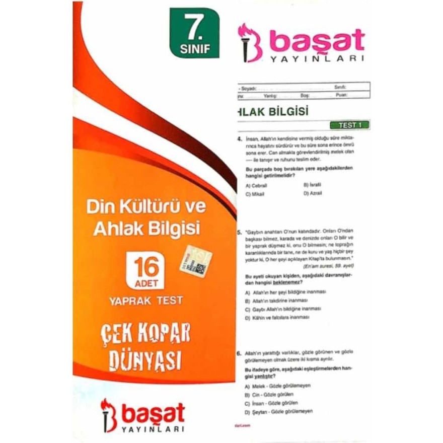 Başat 7. Sınıf Din Kültürü Yaprak Test Kaynak Kitapları Fiyatı