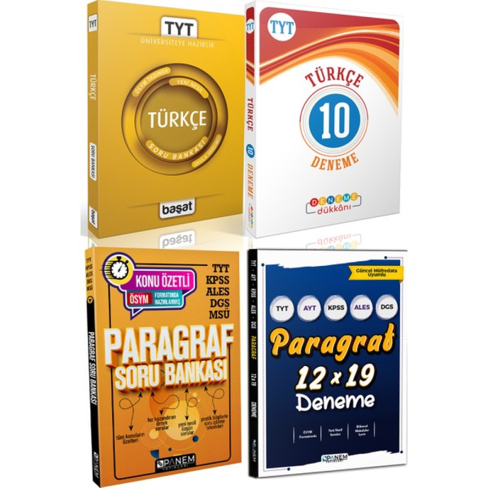 Başat Yayınları TYT Türkçe Soru Bankası + Deneme Dükkanı Türkçe 10 Deneme + Panem Paragraf Soru - Deneme Temel Yeterlilik Testi (TYT) Fiyatı