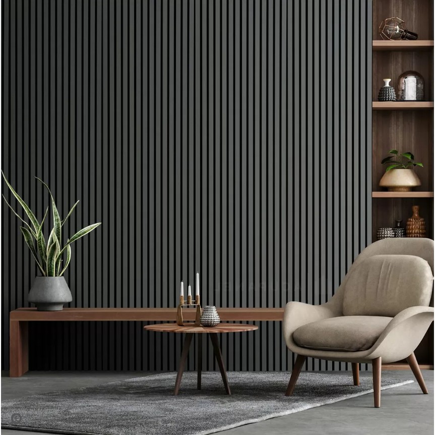 Base Dekobase 100X240 cm Antrasit Renk Akustik Ahşap Duvar Paneli Diğer Fiyatı