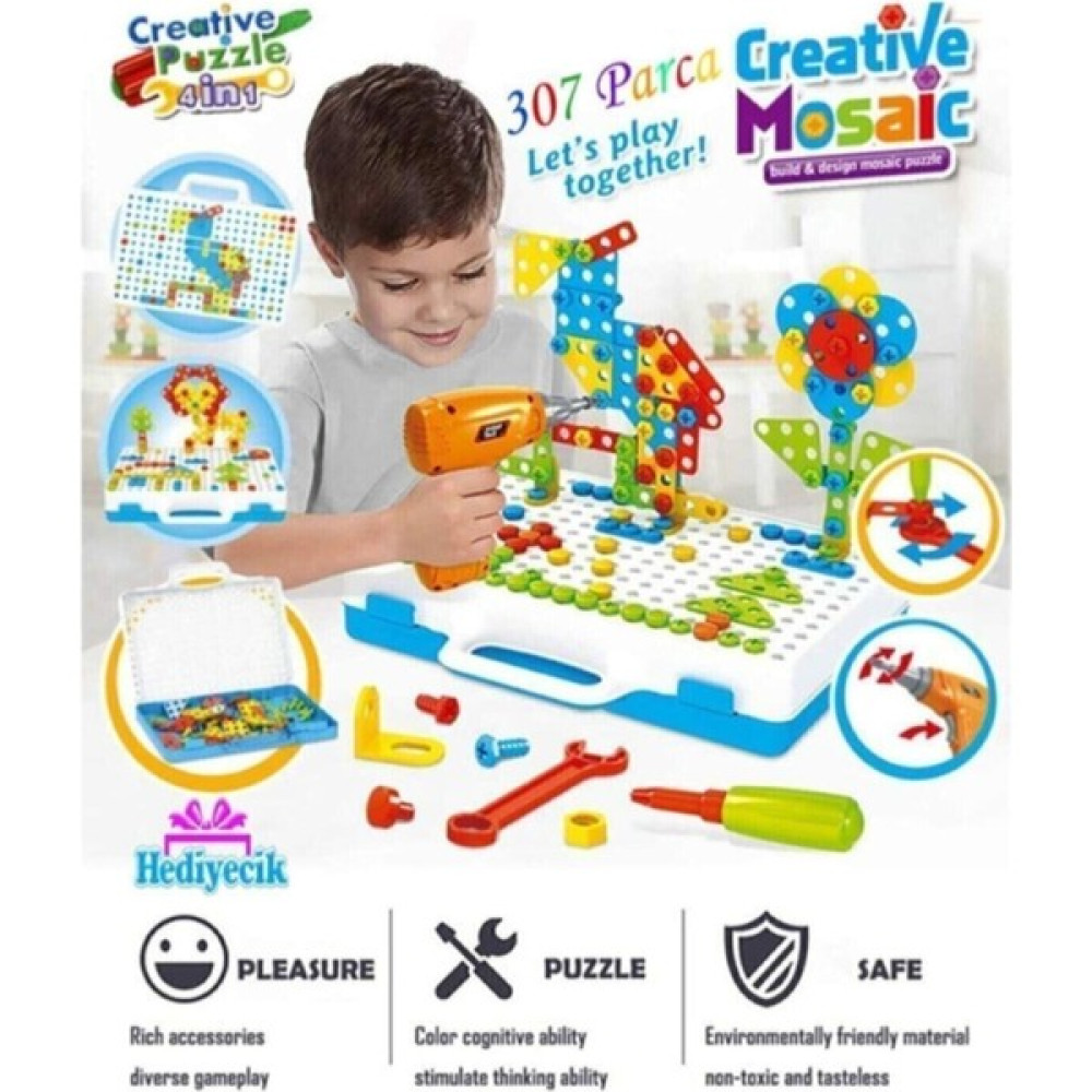 Başel Toys - Creative Mosaic Eğitici Matkaplı 3D Mozaik Puzzle 11B Build Design Tamir Seti 307 Parç - Renkli Eğitici Oyuncak Fiyatı