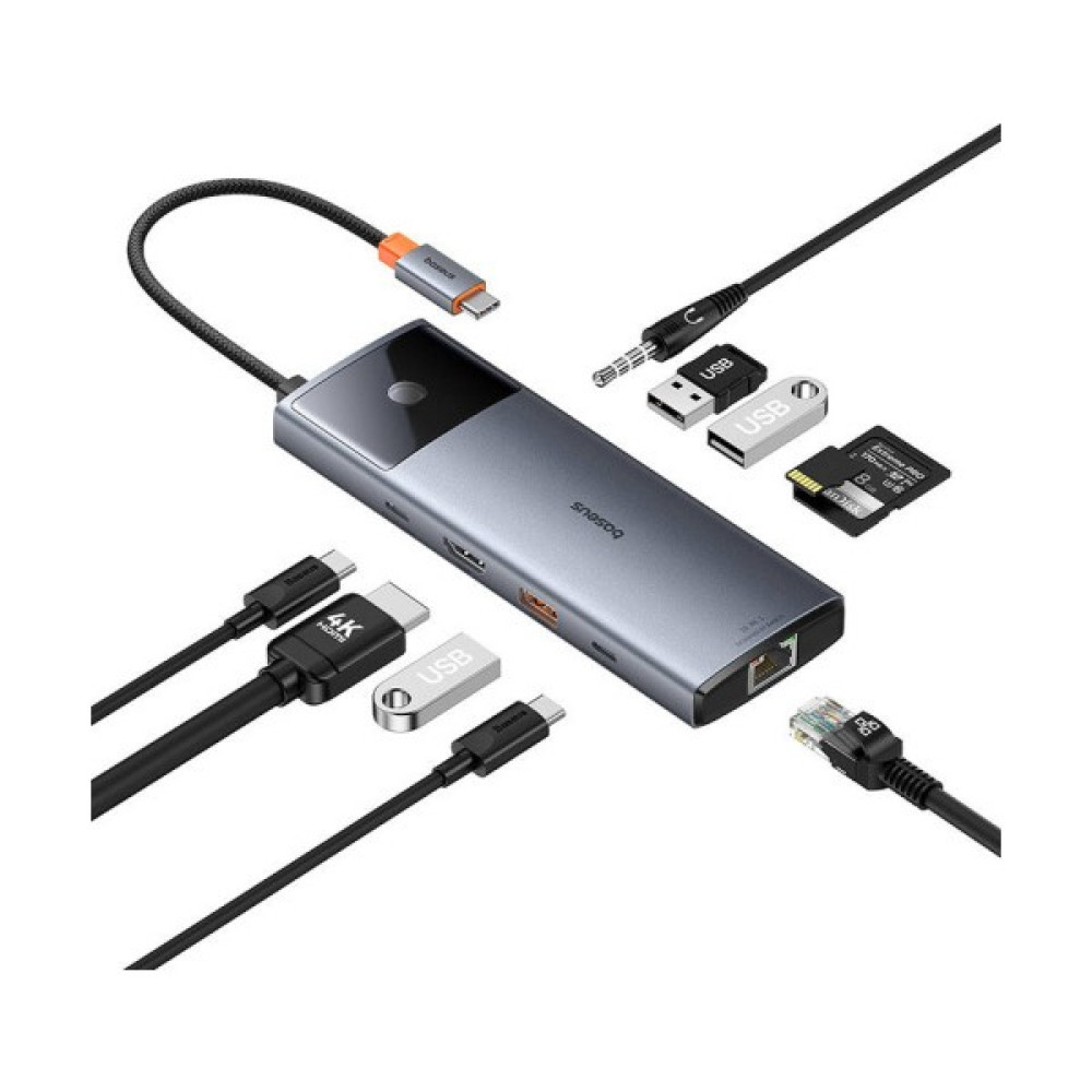 Baseus Metal Gleam Iı Serisi 10in1 4K@60HZ Usb-C HDMI Adaptörü, USB-A(10GBPS),2XUSB-A,USB-C,USB-C(PD),RJ45,SDTF,3,5MM Mini Jak - Gri Bilgisayar Çevirici ve Adaptörü Fiyatı