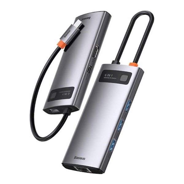 Baseus Metal Gleam Series 6in1 Type-C Hub Adaptör Çoklayıcı - Gri Bilgisayar Çevirici ve Adaptörü Fiyatı
