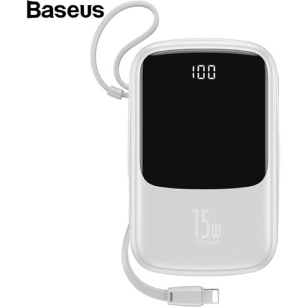 Baseus Q Pow 3A Dijital Gösterge 10000MAH Power Bank +Apple iPhone Şarj Başlık Beyaz Taşınabilir Şarj Cihazı - Powerbank Fiyatı