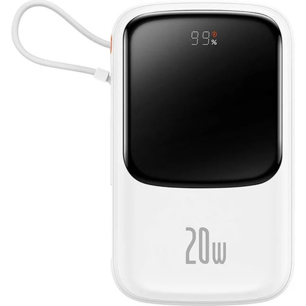 Baseus Qpow Pro Dijital Göstergeli 20000MAH 20W Hızlı Şarj Powerbank iPhone Lightning Kablolu - Beyaz Taşınabilir Şarj Cihazı - Powerbank Fiyatı