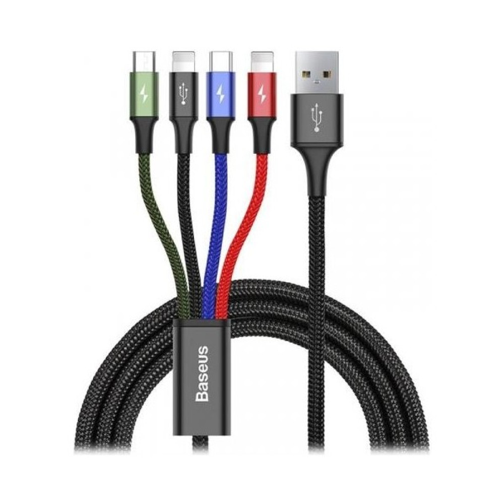 Baseus Super Şarj Çoklu Şarj Kablosu 4in1 120CM Type-C Micro 2x Iphone Şarj Kablosu Akım Korumalı - Siyah Cep Telefonu Kablosu Fiyatı