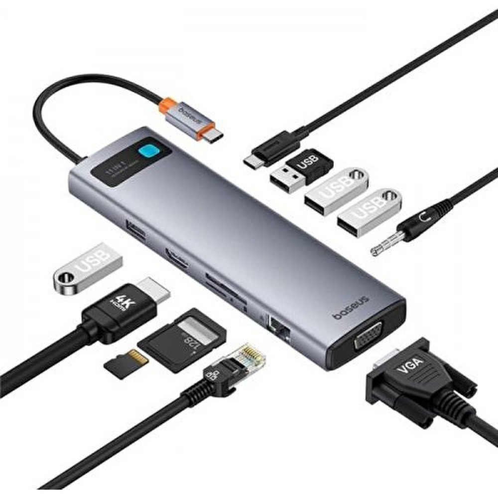 Baseus Type-C Çoklayıcı Dönüştürücü 11in1 100W Type-C Hub RJ45 VGA 4K 60HZ HDMI 5gbps 3*usb 3.0 Tf Sd - Gri Bilgisayar Çevirici ve Adaptörü Fiyatı