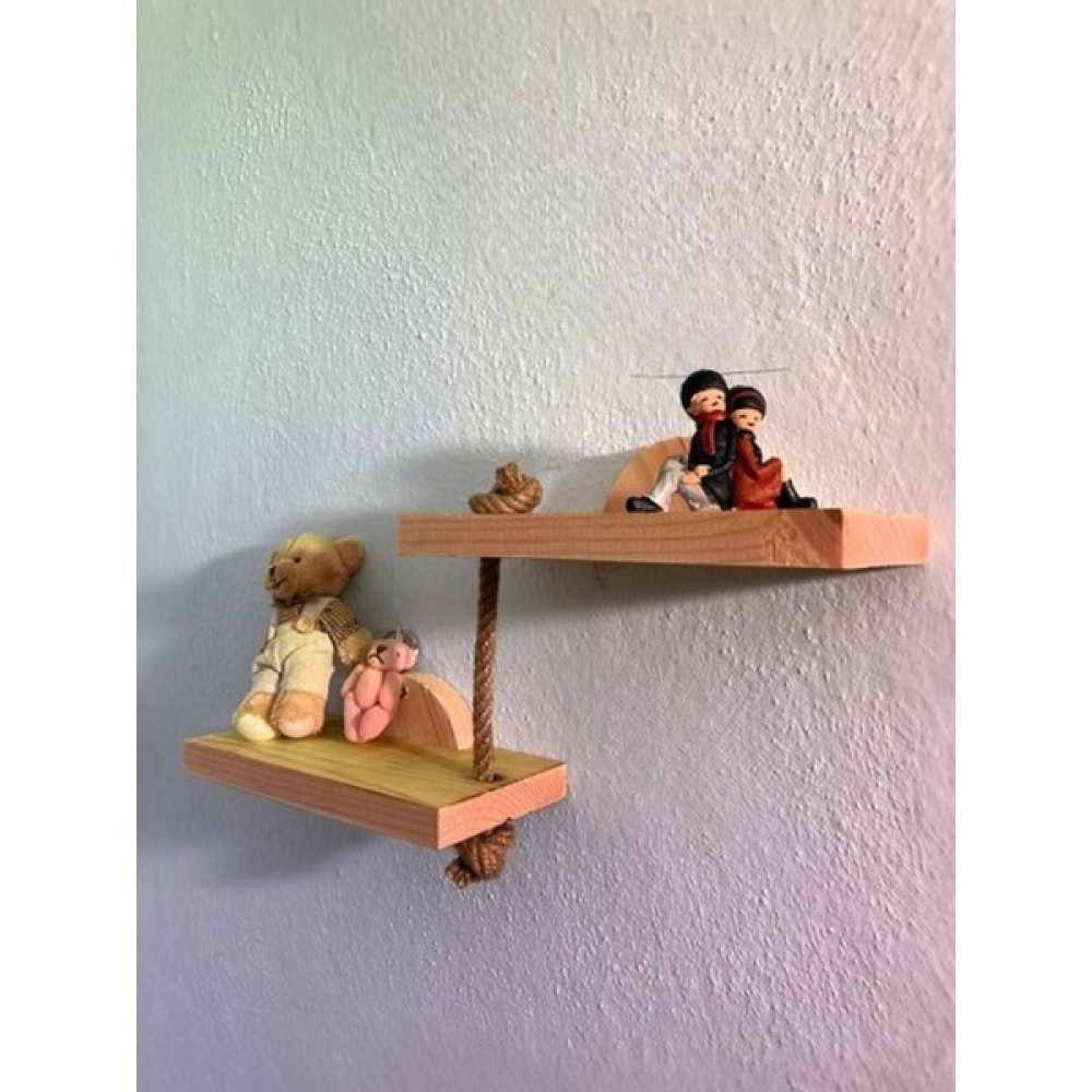 Bashtan Decor Doğal Çift Ahşap Duvar Rafı Ahşap Raf Dekoratif Raf Duvar Rafı - Kahverengi Duvar Rafı Fiyatı