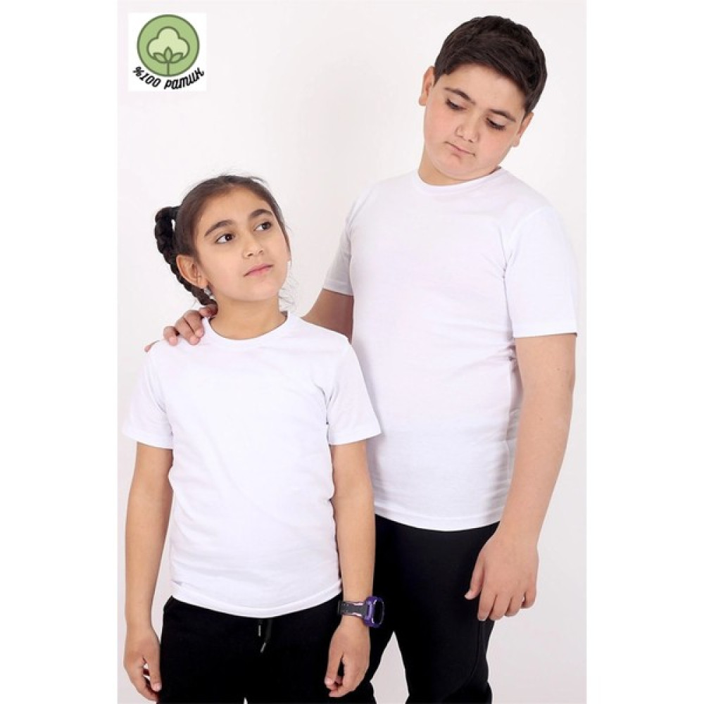 Basic Bisiklet Yaka %100 Pamuk Düz Unisex 7-16 Yaş Çocuk T-shirt Erkek Çocuk T-shirt Fiyatı