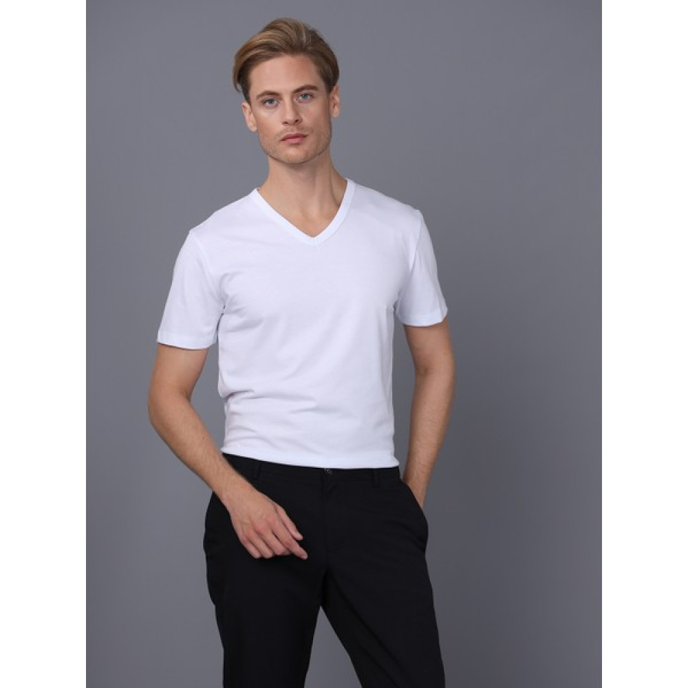 Basics&more Erkek V Yaka Beyaz T-Shirt Erkek T-shirt Fiyatı
