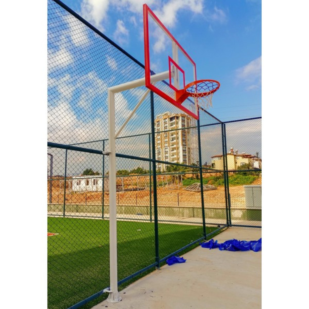 Basketbol Potası Sabit Çember, 105*180 10 mm Cam Panya 114/4 Tek Direk Boru Basketbol Ürünleri Fiyatı