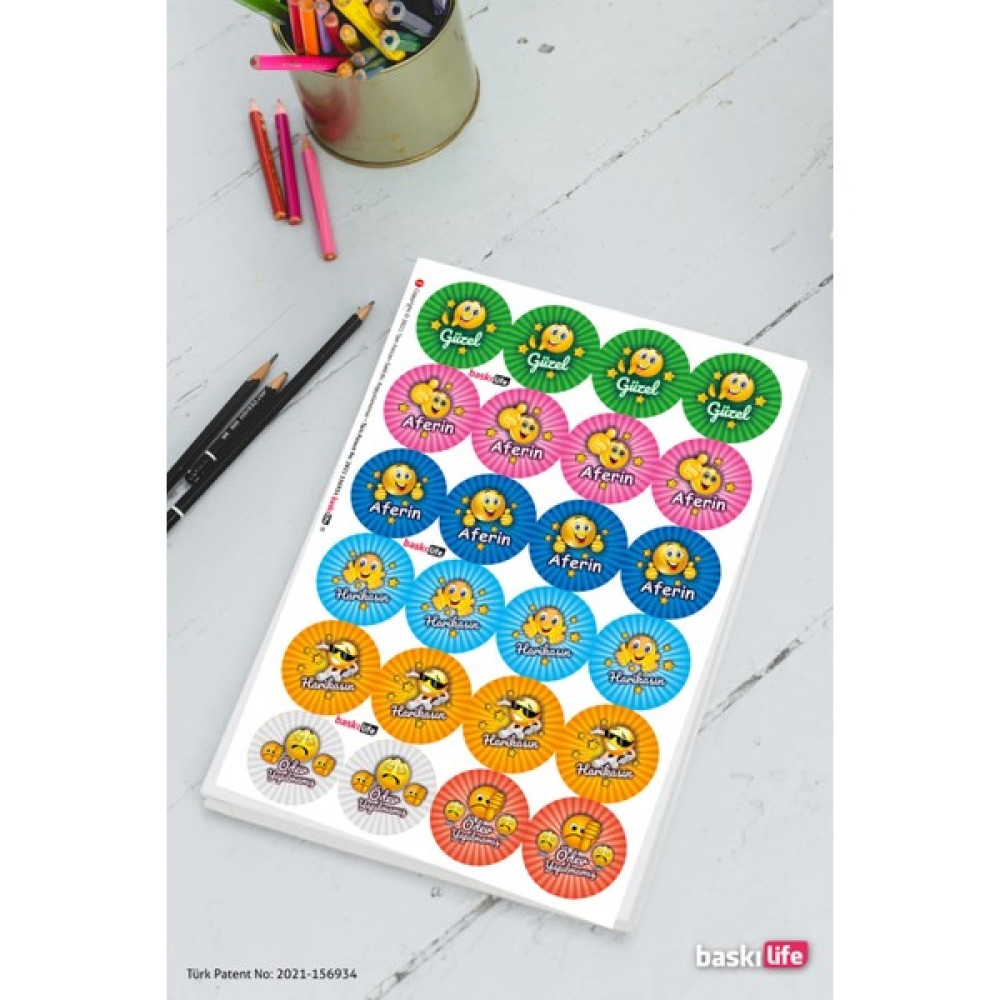 Baskı Life Yuvarlak Aferin Ödev Etiket Sticker Öğretmen Aferin Harikasın Etiketleri 210 Adet Oto Boyaları Fiyatı