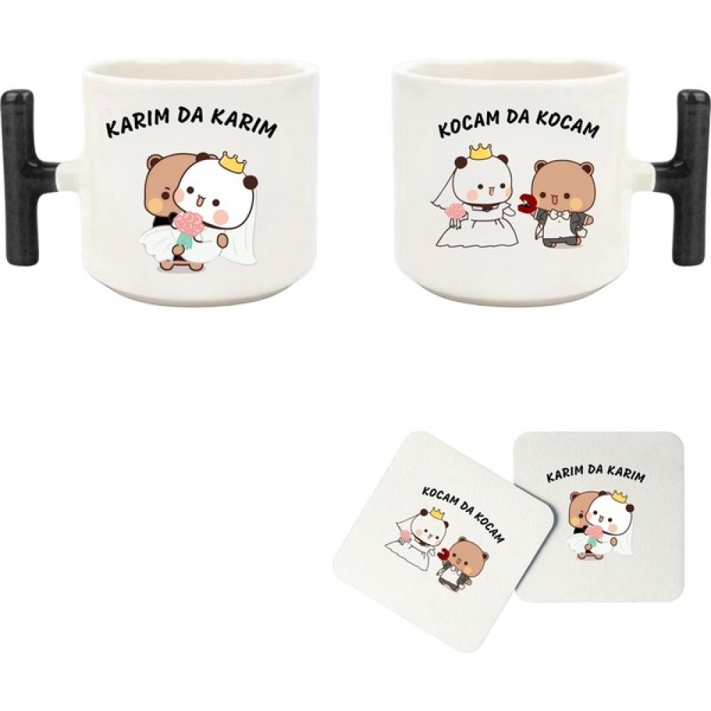 Baskı Tech “karım Da Karım ve “kocam Da Kocam” Baskılı T Kulp Kupa Seti Ikili (Bardak Altı Hediyeli) - Siyah - Beyaz Fincan / Bardak / Kahve Takımı Fiyatı