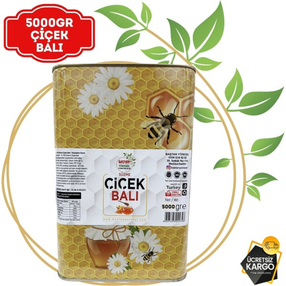 Baştan Yöresel 5kg Teneke Yayla Çiçek Balı - 5 kg Bal ve Reçel Fiyatı