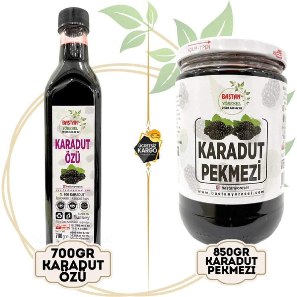 Baştan Yöresel 700gr Karadut Özü ve 850gr Karadut Pekmezi (Doğal) - 1,55 kg Diğer Fiyatı