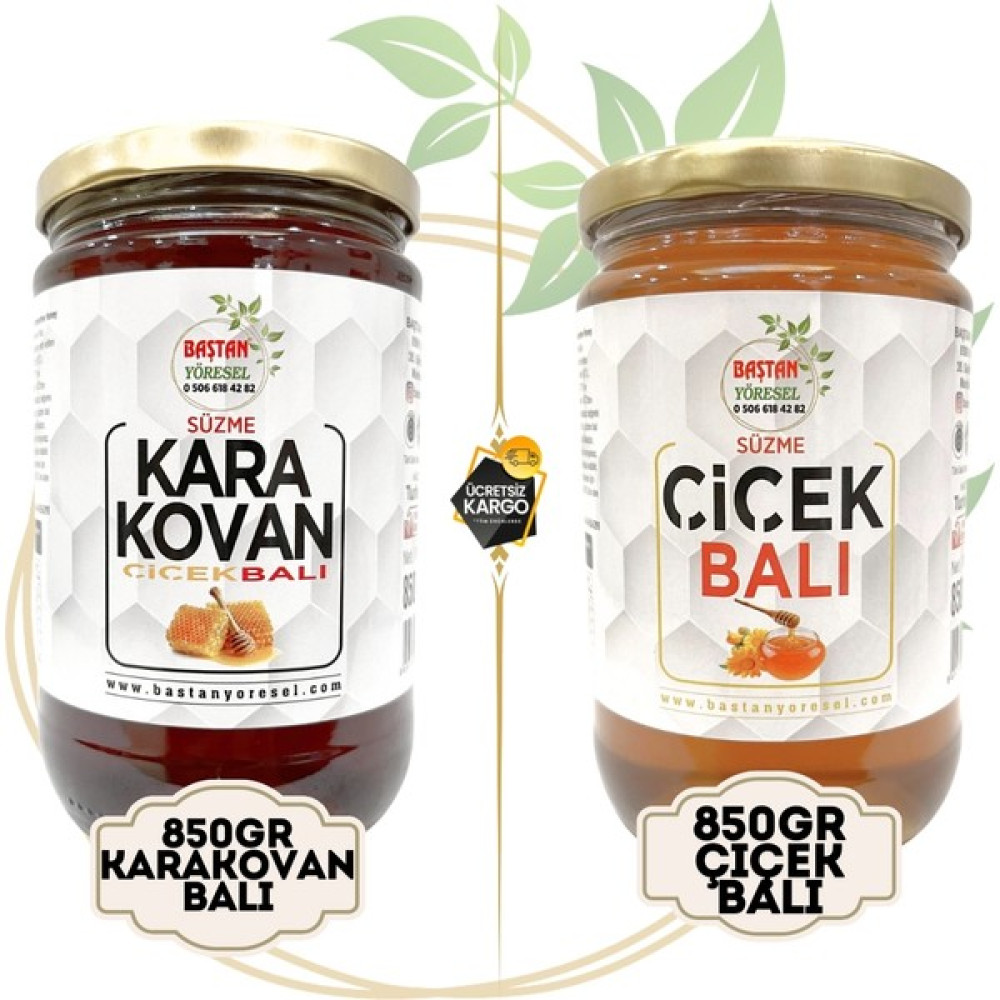 Baştan Yöresel 850GR Karakovan Süzme ve 850GR Çiçek Balı - 2 kg Bal ve Reçel Fiyatı