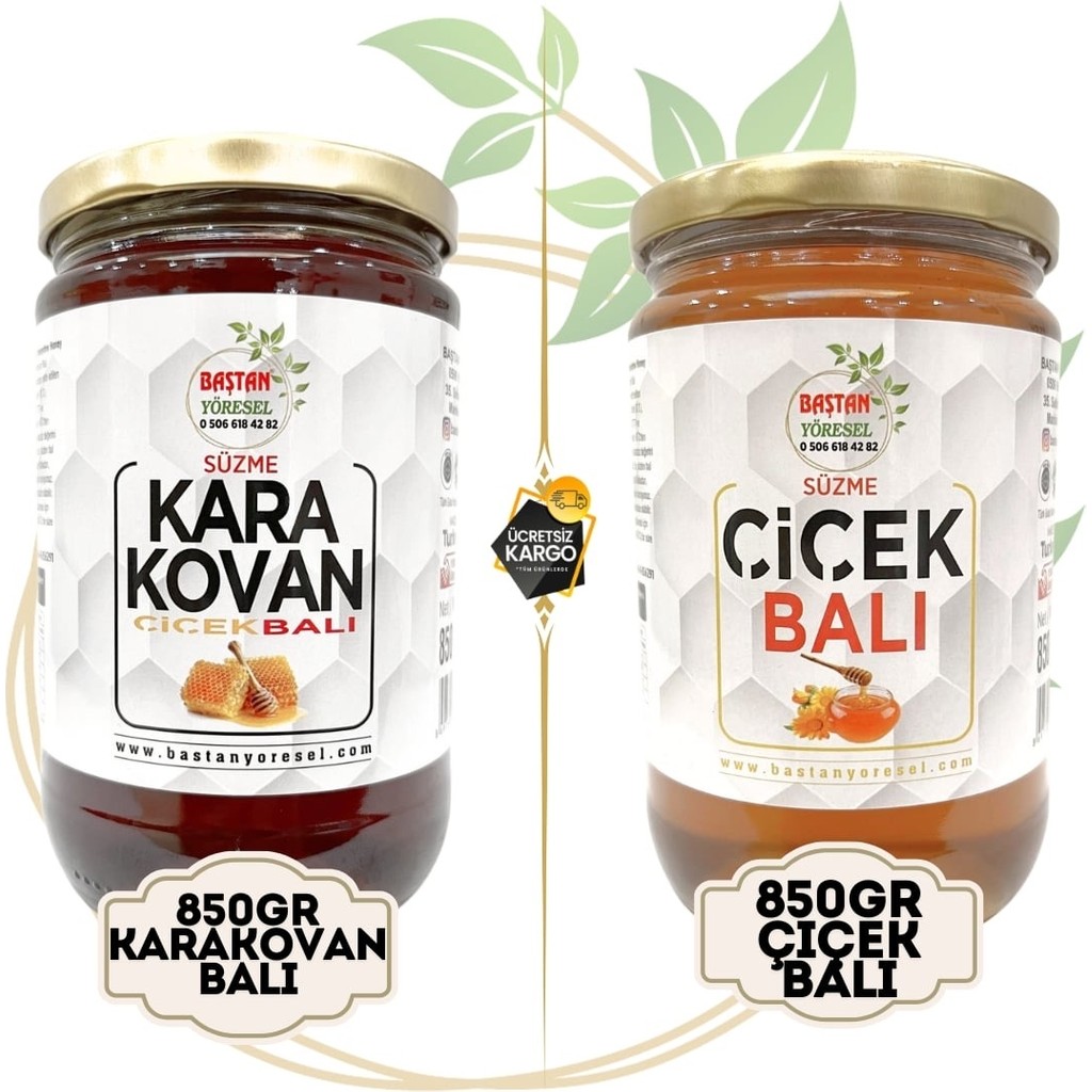 Baştan Yöresel Bozdağ 1.sağım Karakovan Balı (850gr) ve 1.sağım Yayla Çiçek Balı (850gr) - 1,8 kg Diğer Fiyatı