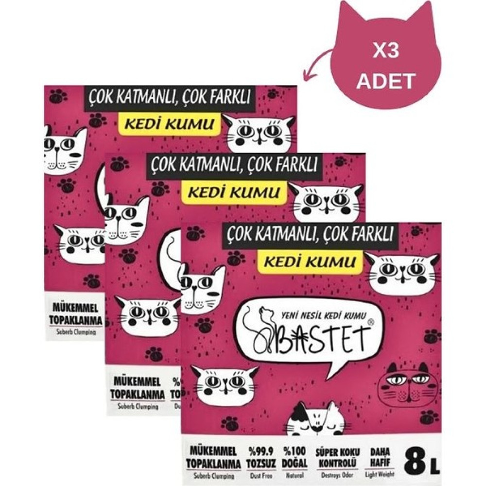 Bastet 3 Adet - Natural Bastet Topaklanan Premium Doğal Kedi Kumu 8 Litre Evcil Hayvan Ürünleri Fiyatı