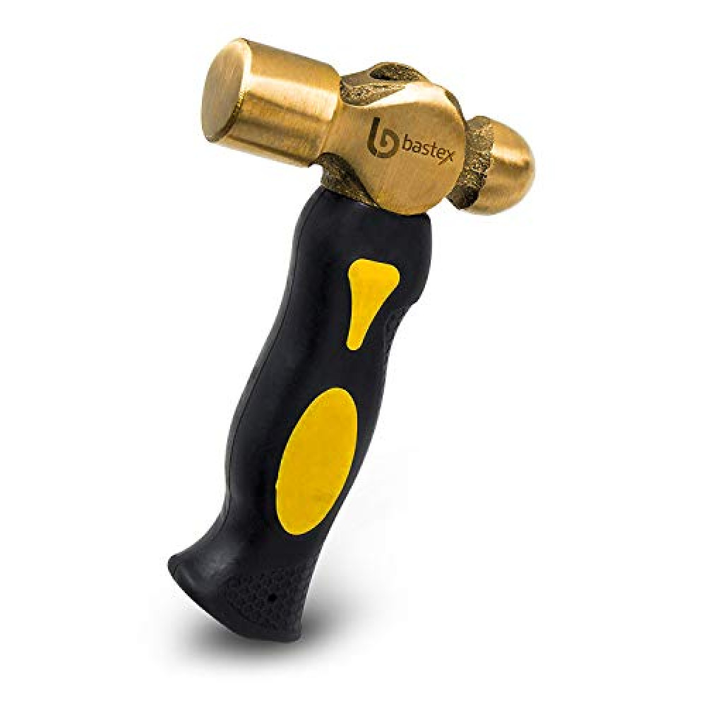 Bastex 1 Pound Brass Metal Stamping Hammer. Short Handle Design with Flat Mallet Head for Jewelry Making and Personalizing.